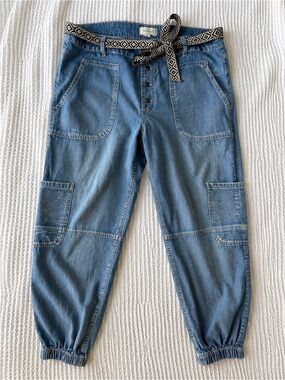 Sundance Size 10 Chambray Utility Jogger Jeans with Belt Lightweight Denim Cargo